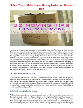 5 Best Tips to Make House Moving Easier and Hassle-free