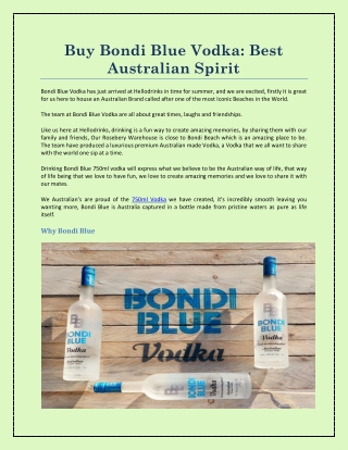 Buy Bondi Blue Vodka: Best Australian Spirit