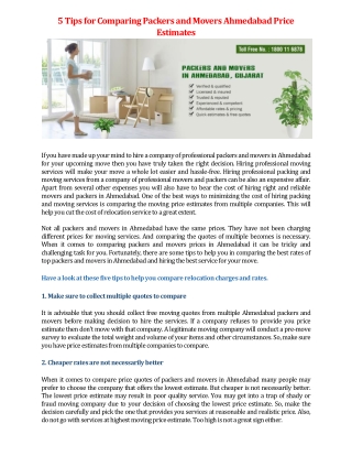 5 Tips for Comparing Packers and Movers Ahmedabad Price Estimates