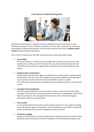5 Top Features of Predictive Dialing System