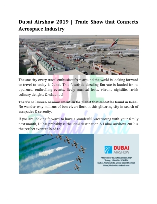 Dubai Airshow 2019 | Trade Show that Connects Aerospace Industry