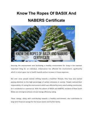 Know The Ropes Of BASIX And NABERS Certificate