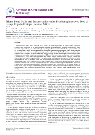 Efforts Being Made and Success Achieved in Producing Improved Seed of Forage Cops in Ethiopia: Review Article