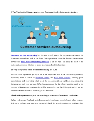 6 Top Tips for the Enhancement of your Customer Service Outsourcing Venture