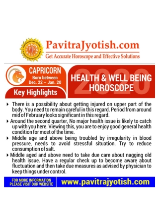 2020 Capricorn Health and Well Being Horoscope