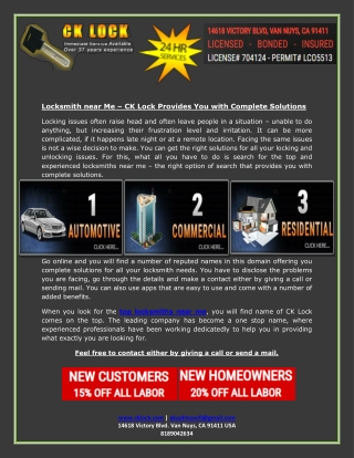 Locksmith near Me – CK Lock Provides You with Complete Solutions