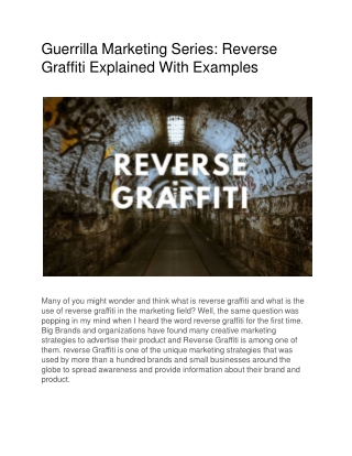 Guerrilla Marketing Series: Reverse Graffiti Explained With Examples