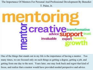 The Importance Of Mentors For Personal And Professional Development By Benedict T. Palen, Jr.