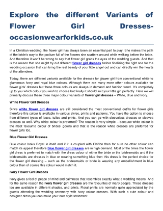 Explore the different Variants of Flower Girl Dresses occasionwearforkids.co.uk