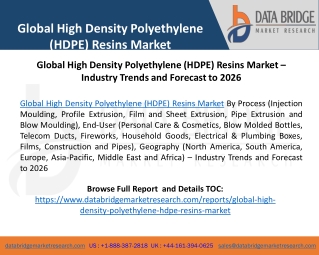 Global High Density Polyethylene (HDPE) Resins Market – Industry Trends and Forecast to 2026