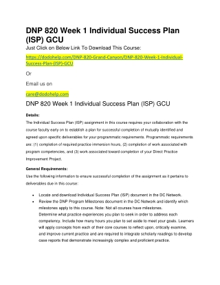 DNP 820 Week 1 Individual Success Plan (ISP) GCU