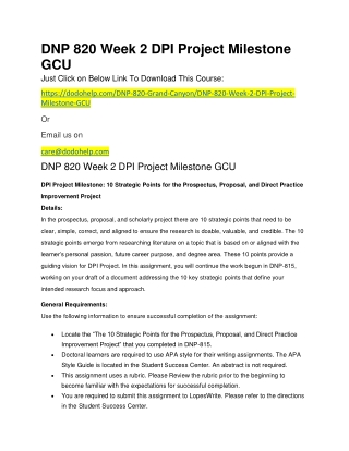 DNP 820 Week 2 DPI Project Milestone GCU