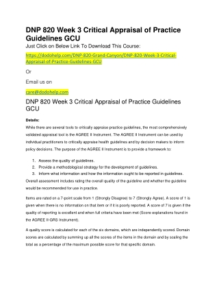 DNP 820 Week 3 Critical Appraisal of Practice Guidelines GCU