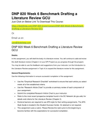 DNP 820 Week 6 Benchmark Drafting a Literature Review GCU