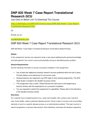 DNP 820 Week 7 Case Report Translational Research GCU