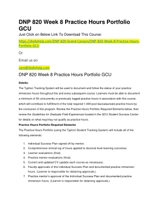 DNP 820 Week 8 Practice Hours Portfolio GCU