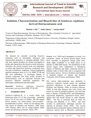 Isolation, Characterization and Bioactivities of Sambucus wightiana derived Dotriacontanoic acid