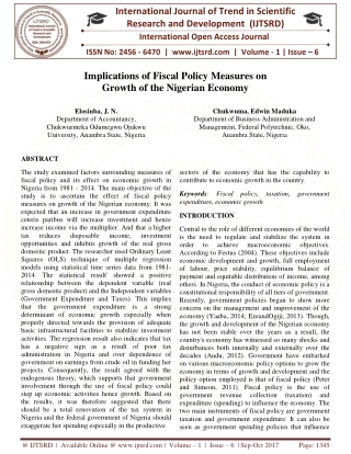 Implications of Fiscal Policy Measures on Growth of the Nigerian Economy