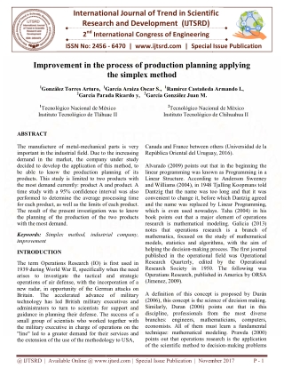 Improvement in the process of Production Planning Applying the Simplex Method