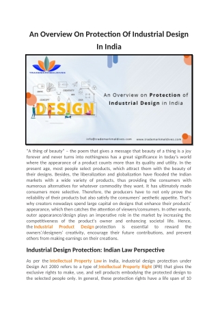 An Overview On Protection Of Industrial Design In India