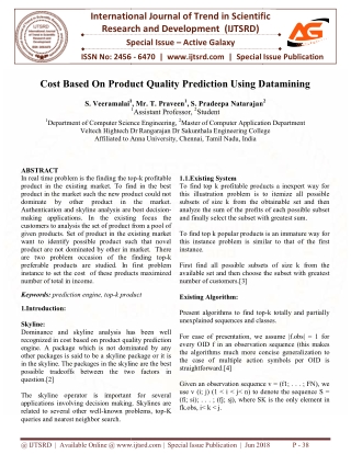 Cost Based On Product Quality Prediction Using Datamining