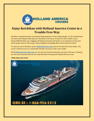 Enjoy Ketchikan with Holland America Cruise in a Trouble Free Way