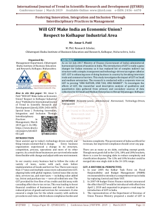 Will GST Make India an Economic Union Respect to Kolhapur Industrial Area