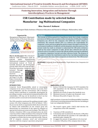 CSR Contribution made by selected Indian Manufacturing Multinational Companies