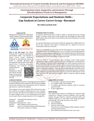 Corporate Expectations and Students Skills - Gap Analysis in Career Carver Group -Baramati