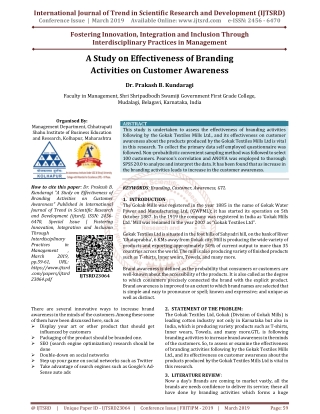 A Study on Effectiveness of Branding Activities on Customer Awareness