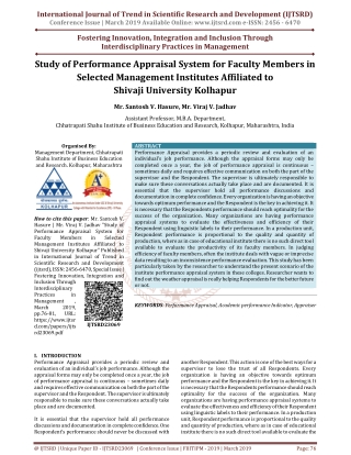 Study of Performance Appraisal System for Faculty Members in Selected Management Institutes Affiliated to Shivaji Univer