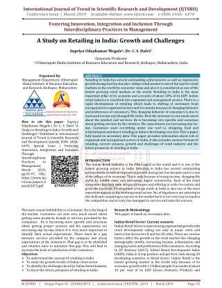 A Study on Retailing in India Growth and Challenges