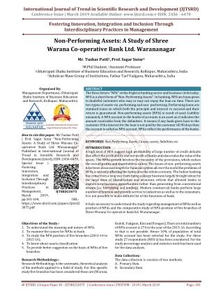 Non Performing Assets A Study of Shree Warana Co operative Bank Ltd. Warananagar