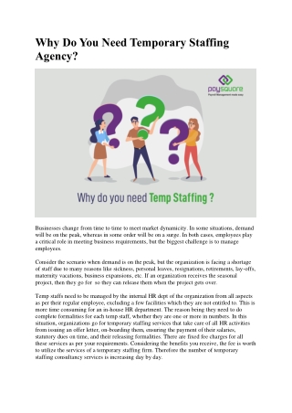 Why Do You Need Temporary Staffing Agency?