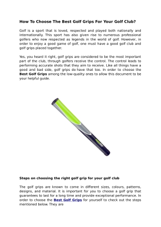 How To Choose The Best Golf Grips For Your Golf Club?