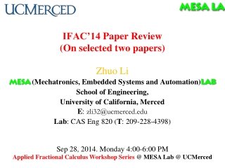 IFAC’14 Paper Review (On selected two papers)