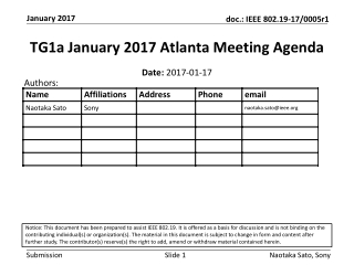 TG1a January 2017 Atlanta Meeting Agenda