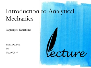 Introduction to Analytical Mechanics