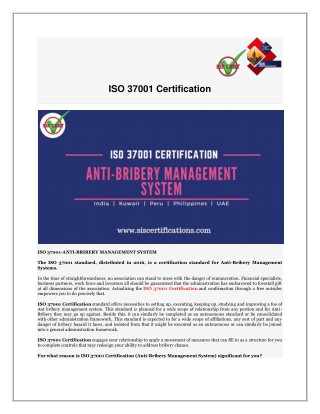 ISO 37001 Certification | ISO 37001 | SIS Certifications Pvt. Ltd