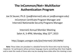 The InCommon/Net+ Multifactor Authentication Program