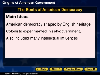 Main Ideas American democracy shaped by English heritage