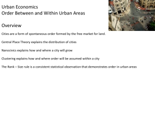 Urban Economics Order Between and Within Urban Areas Overview