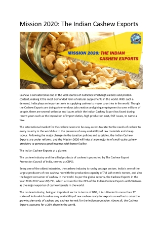 Mission 2020: The Indian Cashew Exports