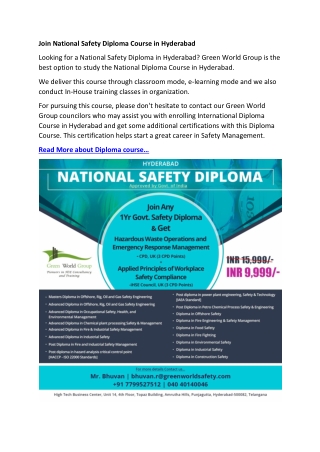 Join National Safety Diploma Course in Hyderabad