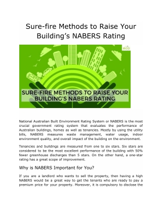 Sure-fire Methods to Raise Your Building’s NABERS Rating