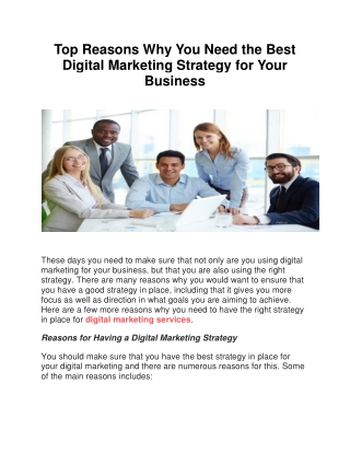 Top Reasons Why You Need the Best Digital Marketing Strategy for Your Business