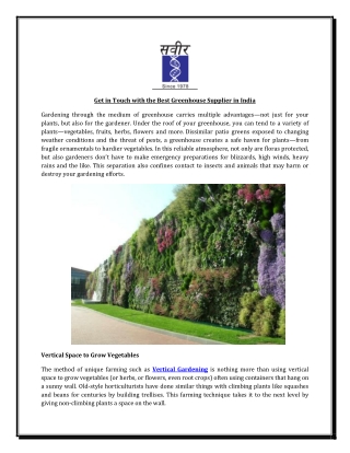 Get in Touch with the Best Greenhouse Supplier in India
