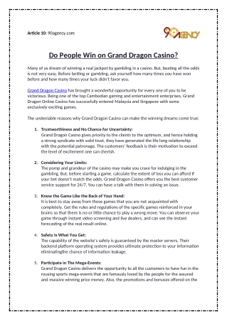 Do People Win on Grand Dragon Casino?