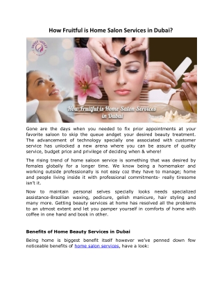 How Fruitful Is Home Salon Services In Dubai?