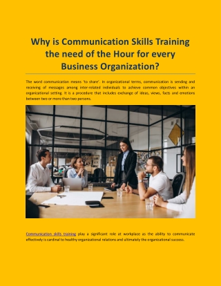 Why is Communication Skills Training the need of the Hour for every Business Organization?